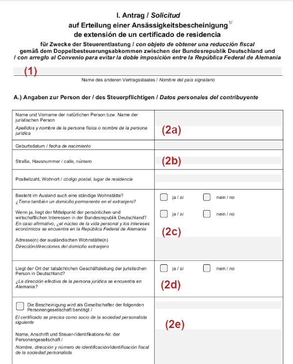 Ansässigkeitsbescheinigung - Página 1 - Cómo completarlo.